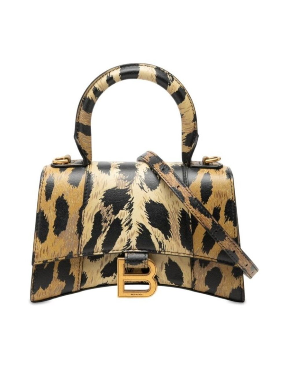 Balenciaga Leopard Hourglass XS 2-Way Shoulder Bag Brown Black Leather